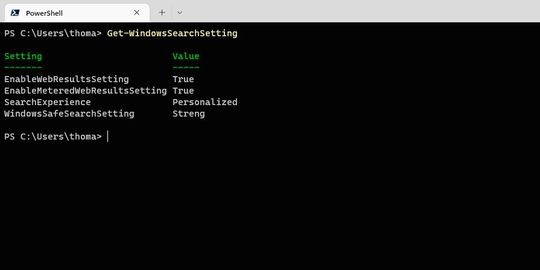 Anpassen der Windows-Suche in der PowerShell.(Bild:  Joos – Microsoft)