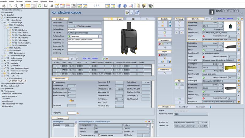 Nicht nur Standardwerkzeuge, sondern auch Multitools mit mehreren Schneiden lassen sich mit korrekten Geometriedaten verwalten und im Bereitstellungsprozess verarbeiten. (Bild: COSCOM Computer)