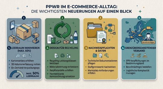 EU-Verpackungsverordnung (PPWR) im Alltag: Die wichtigsten Neuerungen auf einen Blick.(Bild:  Sunset Digital)