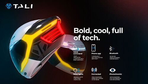 Als die sichersten der Welt bezeichnet Hersteller Tali seine Motorradhelme - ohne das man Kompromisse bei Stil, Komfort oder Leistung machen müsse. LED-Surround-Leuchten, Notfallsystem mit Sturzerkennung, Anti-Verlust-Alarm, Sprach-Navigation, Bluetooth-Lautsprecher, Kohlefaser-Materialien sind nur einige der Merkmale, die für eine ehrende Auszeichung auf der CES 2020 in Las Vegas sorgten.   (Tali)
