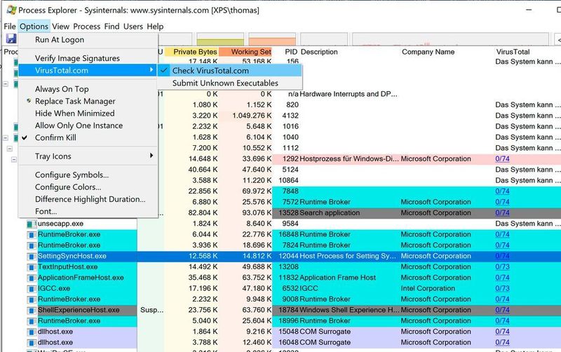Aktivieren des Scannens aller Prozesse mit Process Explorer. (Joos)