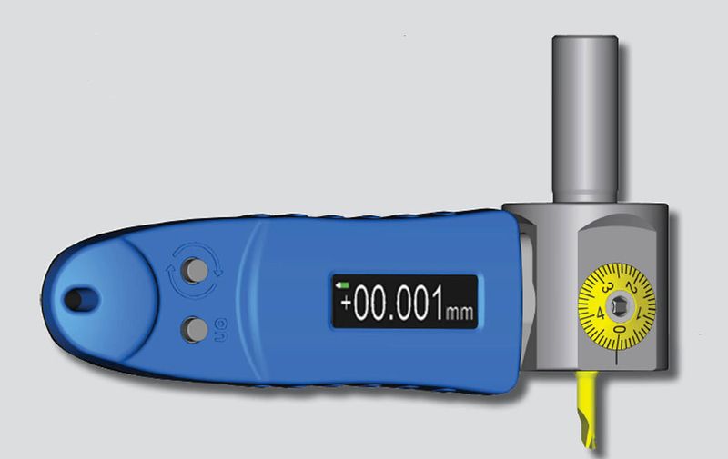 Swiss Tool Systems präsentiert den kleinsten digitalen Feinbohrkopf der Welt für Bohrungen ab 0,3 mm Durchmesser. Das digitale Messsystem ist ausgelagert und lässt sich mit Magnetkraft andocken. (Swiss Tools)