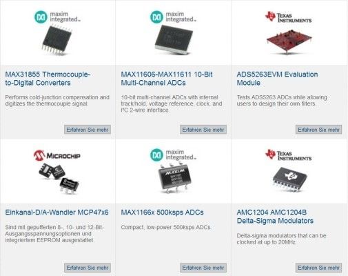 Mouser-Tool-Center: Analoge & digitale IC-Entwicklungstools » IC-Entwicklungstools für Datenkonvertierung (Bild: Mouser)