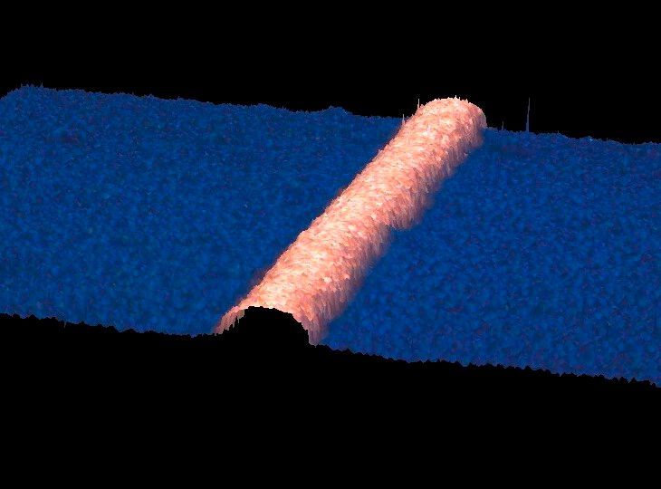Platz 4: Günstiges Kupfer ersetzt seltenes Silber in Solarzellen: Mit dem Laserstrukturieren lässt sich die Kupferleiterbahn auf der Solarzelle, die Silber ersetzt, auf 19 Mikrometer reduzieren. Und der halbrunde Querschnitt unterstützt die Leitfähigkeit. (Bild: Fraunhofer ISE)