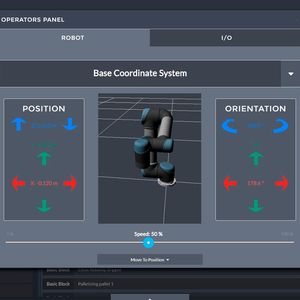 Jedes drag&bot-Programm besteht aus einer Sequenz von Funktionsblöcken. Funktionsblöcke sind z.B. “Roboter in Position X, Y, Z bewegen” oder “Greifer öffnen”. Abhängig vom Funktionsblock können verschiedene Parameter eingestellt werden. Diese Parameter können entweder manuell eingegeben oder intuitiv mit grafischen Assistenten (Wizards) ausgewählt werden.(Bild:  drag&bot)