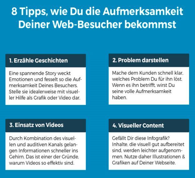 Lesen Sie hier 8 Tipps, wie man an die Aufmerksamkeit der Webuser kommt. (© 2016 Videoboost)