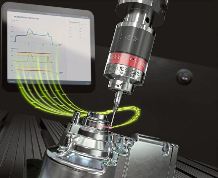 Die Digilog-Technologie von Blum eröffnet viele neue Möglichkeiten, wie z.B. das scannende Messen in Werkzeugmaschinen. Die passende Auswertesoftware BCS 3.0 liefert der Hersteller gleich mit. (Blum-Novotest)