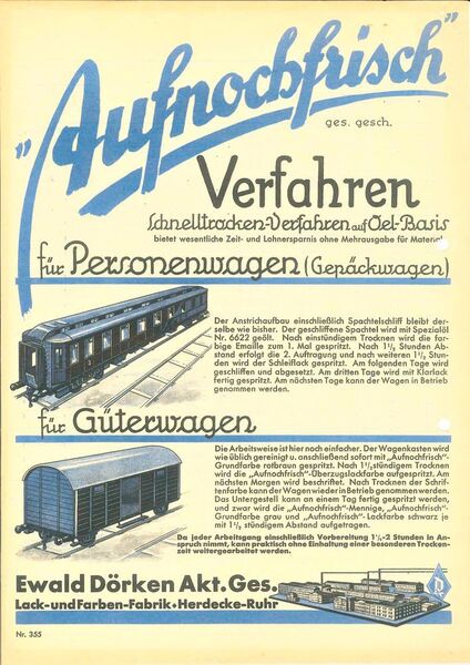 Werbung für Lackierverfahren der Reichsbahn aus den 1920er Jahren. (Dörken)