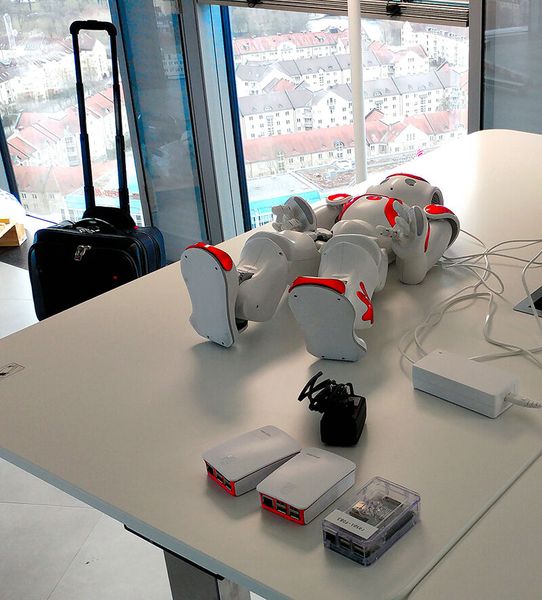 Hier werden gerade Roboter und Raspberry Pi Mini-Computer alias Raspi‘s bei IBM getestet, bevor sie ihre Rolle in der IBM Cloud antreten. (Bild: Harald Karcher)