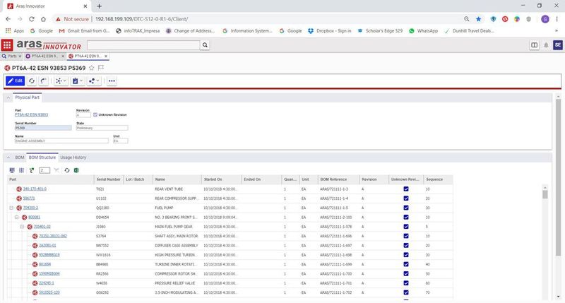 Übergeordnete Ansicht der physischen Einzelteile eines Artikels in der mehrstufigen Stücklisten-Ansicht (Bill of Materials)  (Bild: Aras)