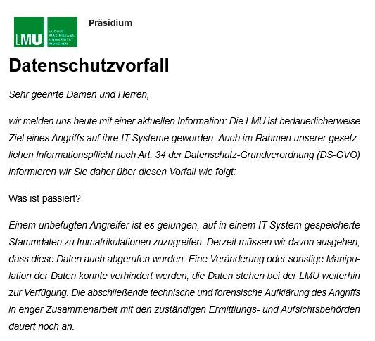 Mitteilung der Hochschule an Betroffene per E-Mail vom 19. September 2026(Bild:  Vogel IT-Medien GmbH)