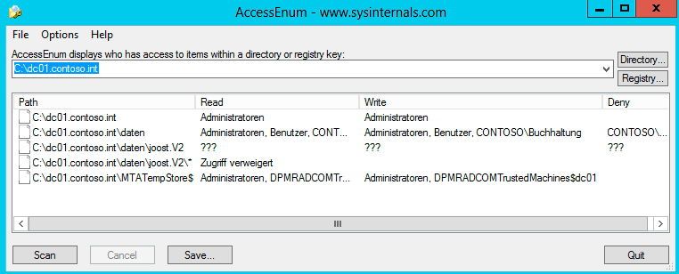 Mit AccessEnum lassen sich Zugriffsrechte auf Verzeichnisse genau überprüfen. (Bild: Microsoft)