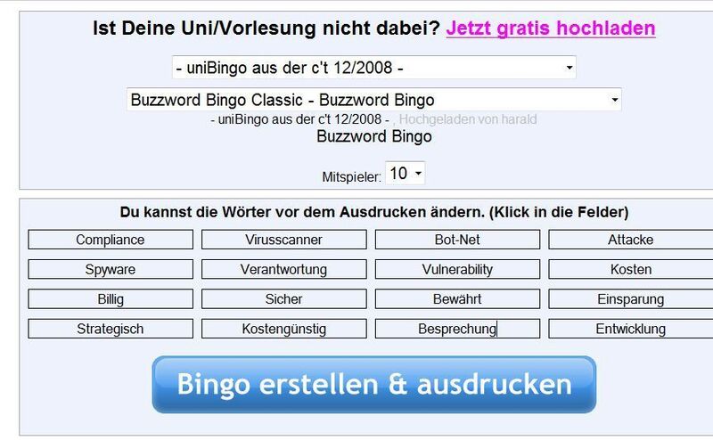 Unibingo: Ein praktisches Tool, um selbst Security-Buzzword-Bingo-Karten herzustellen. (Archiv: Vogel Business Media)