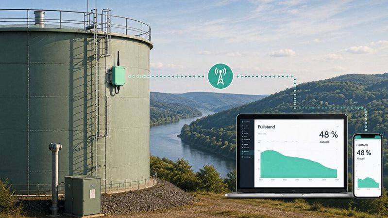 Dezentrale Infrastruktur: In ländlichen Regionen mit schwankender Netzabdeckung müssen Füllstandssensoren an Industrie-Tanks besonders robust und gleichzeitig energiesparend funken.(Bild:  Burger Engineering GmbH)