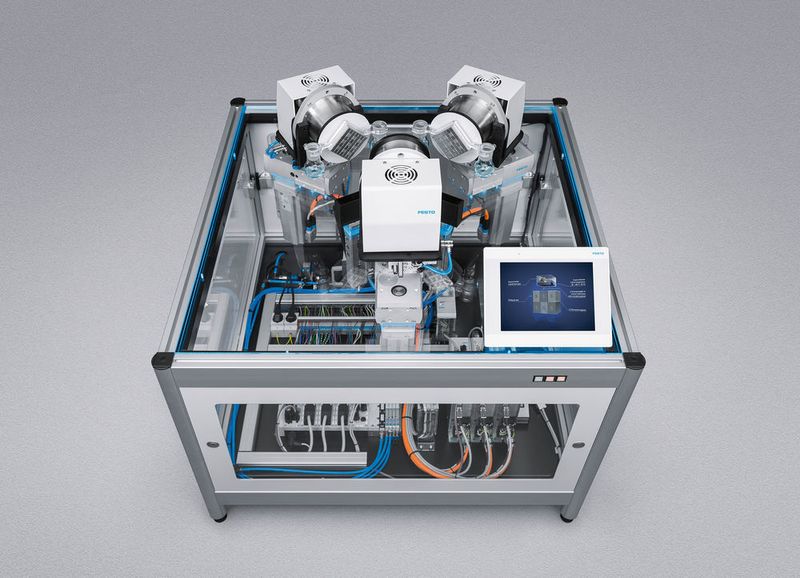 Der Demonstrator Supra-Cycle zeigt die aktive Übergabe eines schwebenden Permanentmagneten von einem Supraleiter-Automatisierungsmodul zu einem anderen. (Bild: Festo)