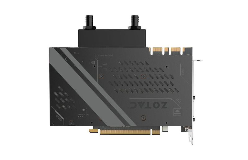 Auf der Rückseite sitzt eine Backplate aus Metall mit weißer LED-Beleuchtung. (Zotac)