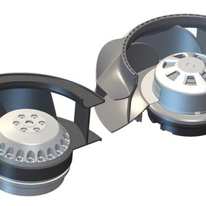 Die Greentech-EC-Motoren (re.) von Ebm-Papst sind trotz integrierter Kommutierungs- und Ansteuerelektronik so kompakt wie deren herkömmliche AC-Motoren (li.).(Bild:  Ebm-Papst)