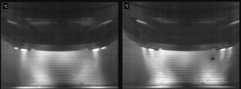 Infrarotbilder der Heckansicht. Links zu sehen: Bei höheren Drehzahlen haben sich die Abgasklappen geöffnet. (Bild: Flir)
