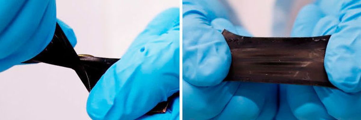 The battery can be twisted, stretched and bent without interrupting the current flow.