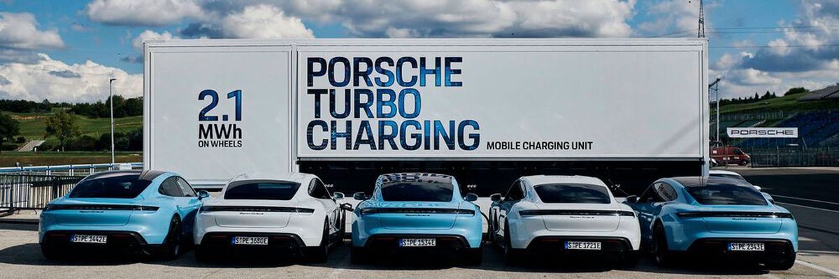 High-power charging trucks become mobile power sources for Porsche Taycan at Hungaroring 2020.
