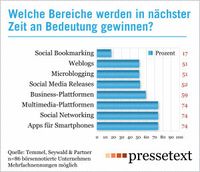 So bewerten die Unternehmen die Wachstumschancen einzelner Social Media-Bereiche in den kommenden drei Jahren