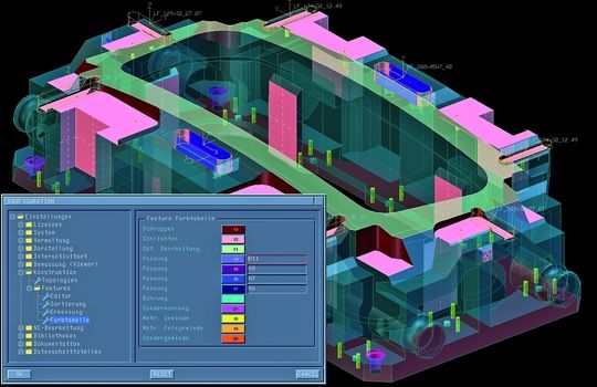 Bild 1: In Tebis eingelesene Geometrien werden vom Feature-Scanner analysiert und auf Bohrungen und Langlochtaschen untersucht. Bild 1: In Tebis eingelesene Geometrien werden vom Feature-Scanner analysiert und auf Bohrungen und Langlochtaschen untersucht.