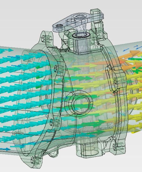 Ansys AIM verknüpft bei Produktsimulationen verschiedene Physikdomänen miteinander, hier wird die Strömung dargestellt. Ansys AIM verknüpft bei Produktsimulationen verschiedene Physikdomänen miteinander, hier wird die Strömung dargestellt.