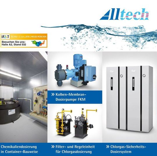Alltech zeigt Dosiersysteme zur Prozesswasser- und Abwasserbehandlung in Container-Bauweise und Chlorgas-Sicherheits-Systeme Alltech zeigt Dosiersysteme zur Prozesswasser- und Abwasserbehandlung in Container-Bauweise und Chlorgas-Sicherheits-Systeme