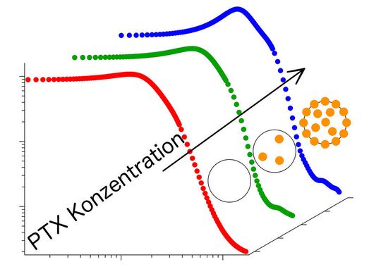 Ein internationales Forscherteam fand mithilfe von Neutronenstreuuntersuchungen heraus, dass bestimmte Polymere mehr schwerlösliche Arzneiwirkstoffe in Lösung bringen können als herkömmliche Hilfsstoffe, da sie den Wirkstoff (orangefarbene Kugeln) nicht nur im hydrophoben Kern aufnehmen, sondern auch an der Hülle des Kerns. Ein internationales Forscherteam fand mithilfe von Neutronenstreuuntersuchungen heraus, dass bestimmte Polymere mehr schwerlösliche Arzneiwirkstoffe in Lösung bringen können als herkömmliche Hilfsstoffe, da sie den Wirkstoff (orangefarbene Kugeln) nicht nur im hydrophoben Kern aufnehmen, sondern auch an der Hülle des Kerns.