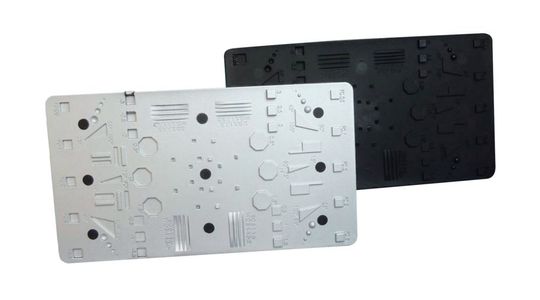 Parts with a structured surface. The left part features a zinc layer, and the pastics carrier on the right is made of PA6 unfilled. Parts with a structured surface. The left part features a zinc layer, and the pastics carrier on the right is made of PA6 unfilled.