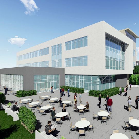 Die Fotomontage zeigt den geplanten Neubau des Verwaltungsgebäudes in Fort Mill (USA). Dort entsteht ein Konferenzzentrum mit Büroräumen und einem Betriebsrestaurant. Die Fotomontage zeigt den geplanten Neubau des Verwaltungsgebäudes in Fort Mill (USA). Dort entsteht ein Konferenzzentrum mit Büroräumen und einem Betriebsrestaurant.