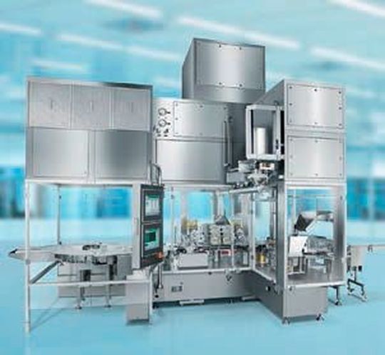 The AFG 3020 powder filling machine operates according to the vacuum compressed air principle. It fills powders into sterile injection vials.