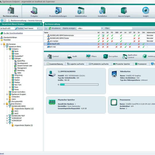 Mit Inventory geht bei EgoSecure Data Protection 11 ein komplett neues Modul an den Start, das Administratoren wichtige Informationen über den Zustand der Hardware liefert. Mit Inventory geht bei EgoSecure Data Protection 11 ein komplett neues Modul an den Start, das Administratoren wichtige Informationen über den Zustand der Hardware liefert.