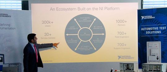 Eine Hard- und Softwareplattform bietet für die Messtechnik viele Vorteile: Hier zeigt Rahman Jamal von National Instruments, dass eine Plattform von der Vernetzung lebt. Eine Hard- und Softwareplattform bietet für die Messtechnik viele Vorteile: Hier zeigt Rahman Jamal von National Instruments, dass eine Plattform von der Vernetzung lebt.