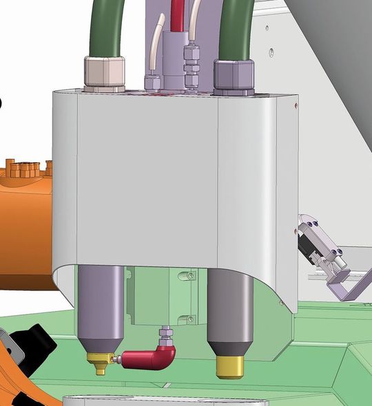 K-2016 Weltpremiere PT1200 in Vorbereitung für den Hybrid-Spritzguss: Ein Metalleinleger wird in einer Plasmazelle mit sogenanntem Openair-Plasma mikrofein gereinigt und danach mit Plasmaplus-Technologie funktional beschichtet. K-2016 Weltpremiere PT1200 in Vorbereitung für den Hybrid-Spritzguss: Ein Metalleinleger wird in einer Plasmazelle mit sogenanntem Openair-Plasma mikrofein gereinigt und danach mit Plasmaplus-Technologie funktional beschichtet.