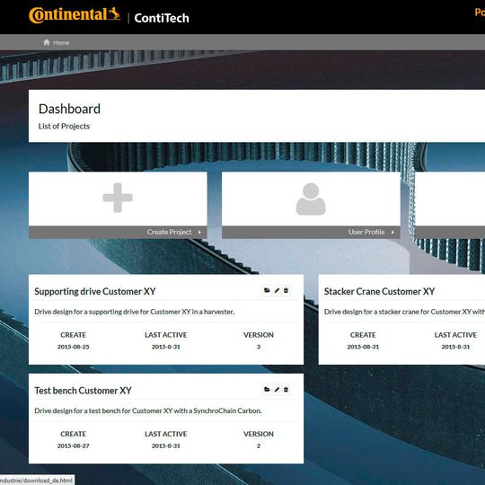 Im Dashboard von Conti Professional werden berechnete Projekte hinterlegt, Kunden können somit jederzeit auf die gespeicherten Daten zugreifen. Im Dashboard von Conti Professional werden berechnete Projekte hinterlegt, Kunden können somit jederzeit auf die gespeicherten Daten zugreifen.