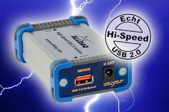Messdaten galvanisch getrennt via USB 2.0 zum Host-PC übertragen: Mit dem ADQ-USB 2.0 sind bis zu 480 MBit/s möglich. Messdaten galvanisch getrennt via USB 2.0 zum Host-PC übertragen: Mit dem ADQ-USB 2.0 sind bis zu 480 MBit/s möglich.