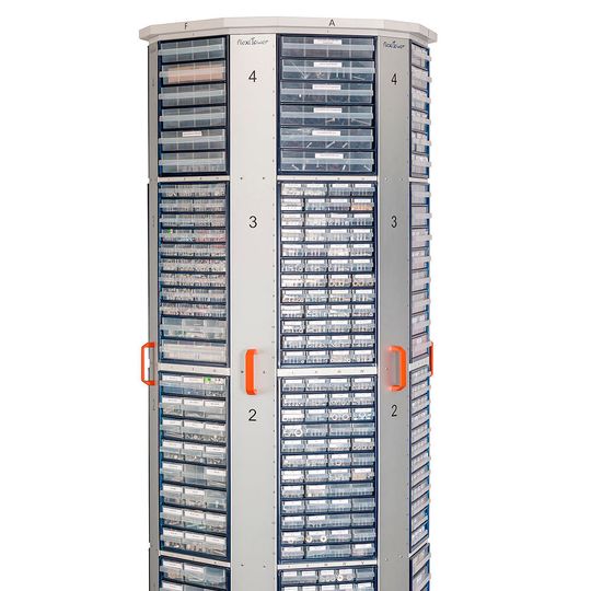 Im „flexiTower“ werden alphabetisch eingeordnete Teile nach dem Koordinatensystem sofort gefunden. Im „flexiTower“ werden alphabetisch eingeordnete Teile nach dem Koordinatensystem sofort gefunden.