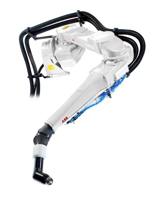 Der Lackierroboter IRB 5500 mit einer Handhabungskapazität von 13 kg führt den Roboter-Zerstäuber in einer Positionswiederholgenauigkeit von 0,15 mm. Der Lackierroboter IRB 5500 mit einer Handhabungskapazität von 13 kg führt den Roboter-Zerstäuber in einer Positionswiederholgenauigkeit von 0,15 mm.