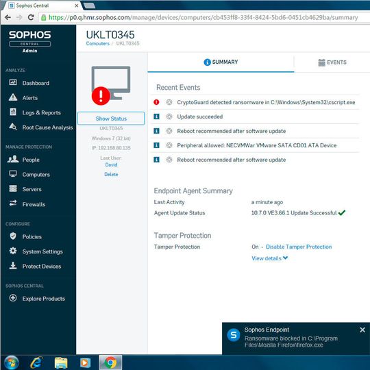 Sophos Intercept X kann Ransomware erkennen und schadhafte Verschlüsselungsaktivitäten unterbrechen, bevor das System geschädigt wird. Sophos Intercept X kann Ransomware erkennen und schadhafte Verschlüsselungsaktivitäten unterbrechen, bevor das System geschädigt wird.