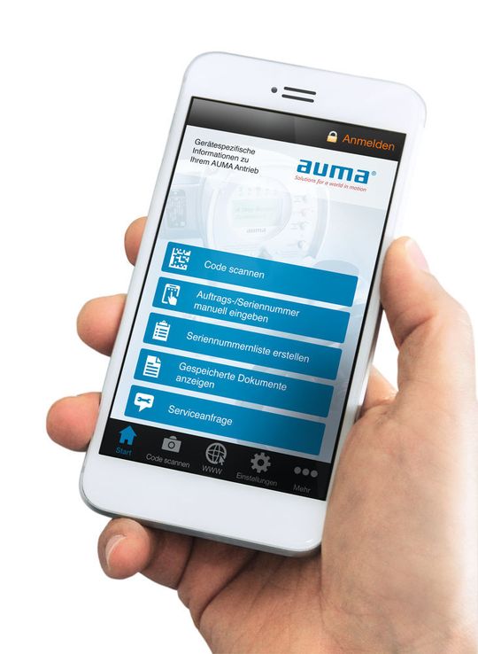 Mit der Auma Support App lassen sich mobil alle Auma Produkte und entsprechende Support einsehen.