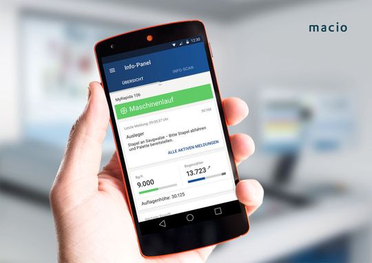 Die KBA Rapida App erweitert den Leitstand von Druckmaschinen und ermöglicht Kontrolle und Wartung über ein mobiles Endgerät. Die KBA Rapida App erweitert den Leitstand von Druckmaschinen und ermöglicht Kontrolle und Wartung über ein mobiles Endgerät.