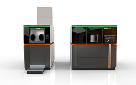 Basisgedanke der neuen Anlagen-Architektur von Concept Laser: Entkoppelung von Handling- und Prozesseinheit. Basisgedanke der neuen Anlagen-Architektur von Concept Laser: Entkoppelung von Handling- und Prozesseinheit.
