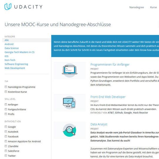Udacity hat sein Kursangebot erweitert. Udacity hat sein Kursangebot erweitert.