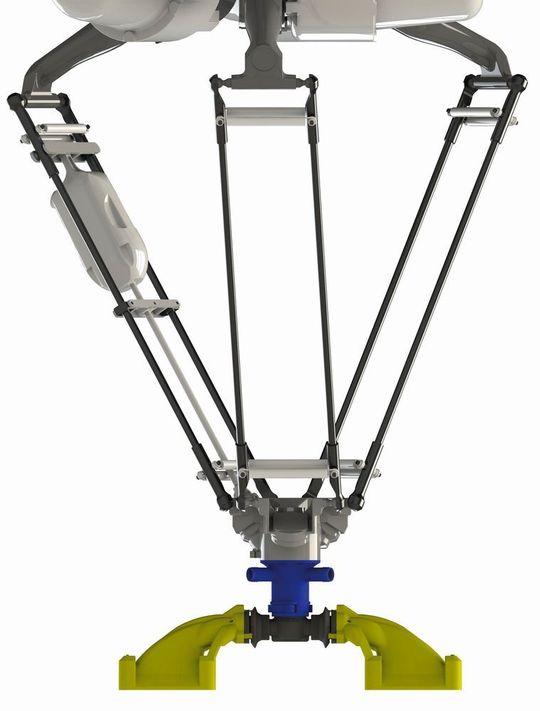 Vollständige Sauggreifer-Baugruppe, hier an einem Roboter befestigt. Vollständige Sauggreifer-Baugruppe, hier an einem Roboter befestigt.