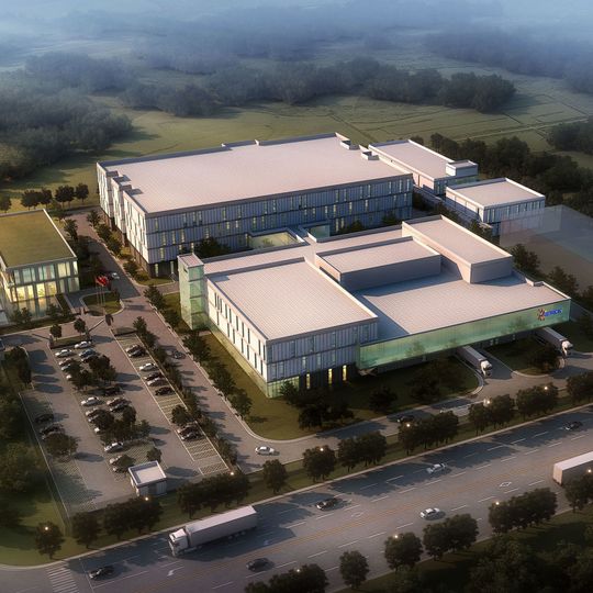 Modellansicht des neuen Pharma-Produktionsstandorts von Merck in Nantong, China. Modellansicht des neuen Pharma-Produktionsstandorts von Merck in Nantong, China.
