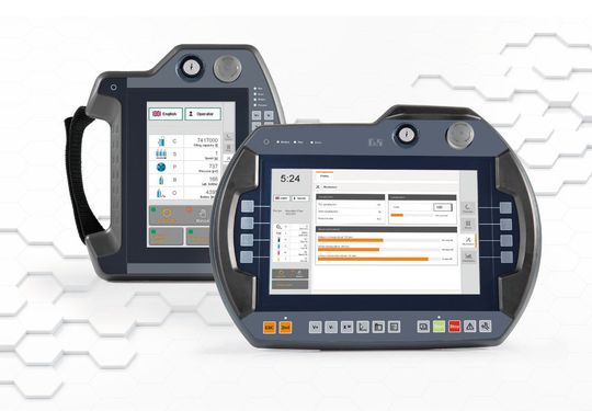 Die Benutzeroberfläche der Mobile Panel 7100 von B&R besteht aus einer Kombination aus integriertem Touch-Screen und Funktionstasten. Die Benutzeroberfläche der Mobile Panel 7100 von B&R besteht aus einer Kombination aus integriertem Touch-Screen und Funktionstasten.