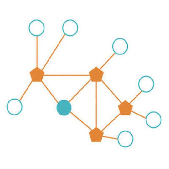 Bild 1: Knotentypen im Thread-Netzwerk (weiß: Endgerät, orange: Router, blau: Leader) Bild 1: Knotentypen im Thread-Netzwerk (weiß: Endgerät, orange: Router, blau: Leader)