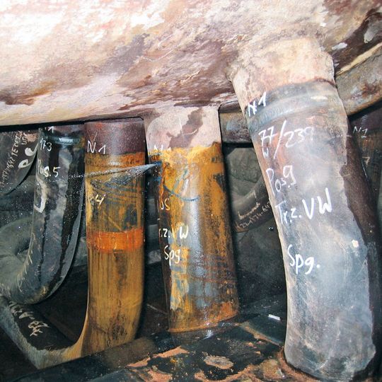 Downpipe with water leakage below a boiler’s steam drum Downpipe with water leakage below a boiler’s steam drum