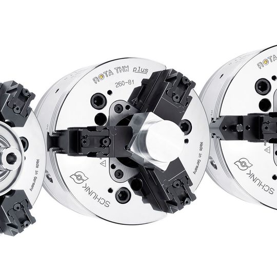 Schunk-Pronto-Prismenbacken ermöglichen auf Backenfuttern eine flexible Spannung unterschiedlichster Werkstückgeometrien. Innerhalb von 15 s lässt sich ein kompletter Backensatz präzise wechseln. Schunk-Pronto-Prismenbacken ermöglichen auf Backenfuttern eine flexible Spannung unterschiedlichster Werkstückgeometrien. Innerhalb von 15 s lässt sich ein kompletter Backensatz präzise wechseln.